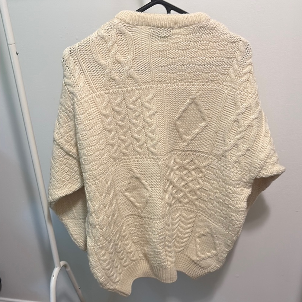 Aran Crafts Cream Crew Neck Irish Sweater with Cable Knit Patchwork Patterns - Picture 4 of 4